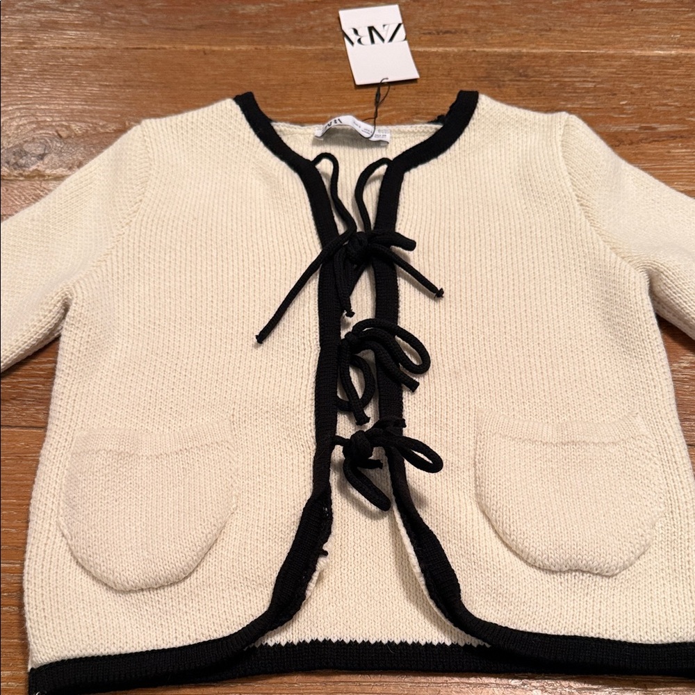 Zara Cream Cardigan with Black Trim